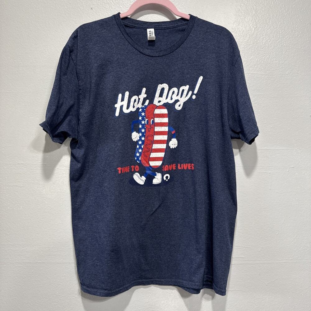 Jerzees Classics Hot Dog T-shirt 4th of July Party Men’s L (XL tag) Short Sleeve